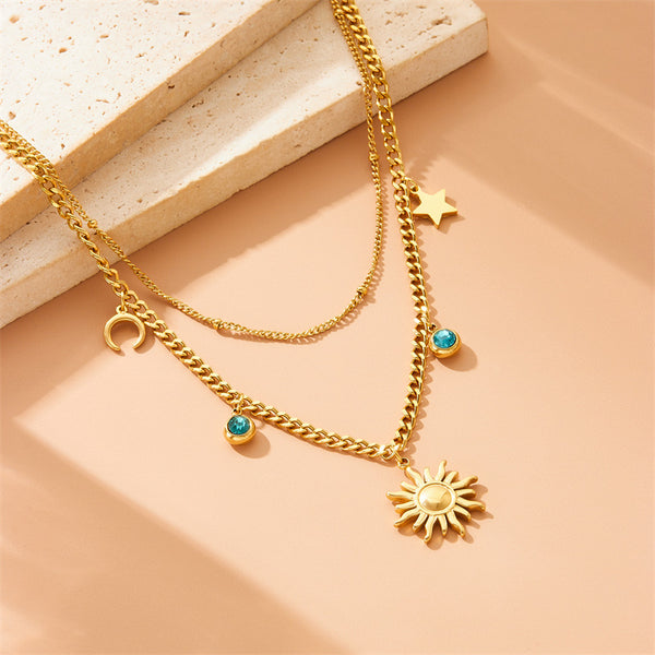 Fashion Sun Star Moon Star Stainless Steel Electroplating Necklaces