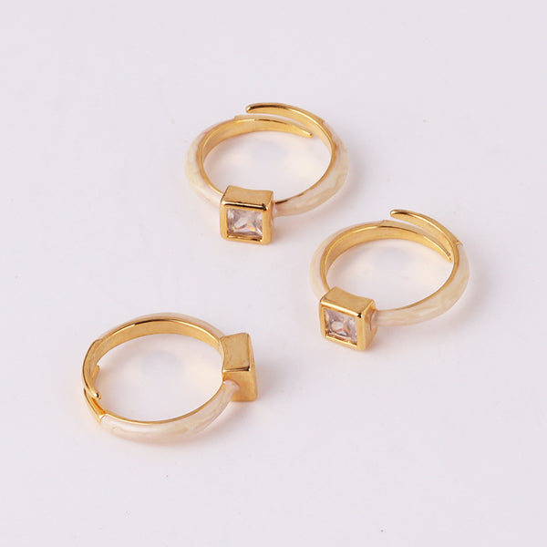 Women Quadrilateral Geometric Zircon Zircon Inlay Rings