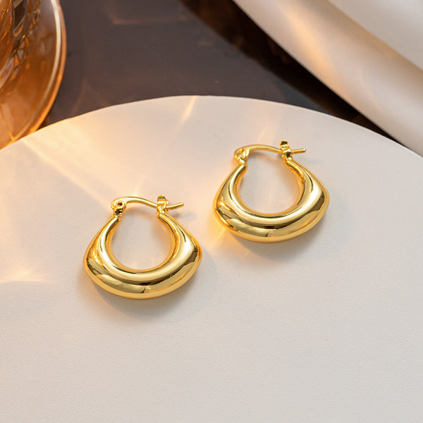 Retro Vintage Round U-Shape Geometric Titanium Steel 18K Gold Plated Earrings