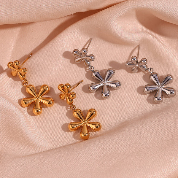 Fashion Flower Stainless Steel 18K Gold Plated Stud Earrings