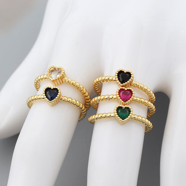 Women Diamond Metal Rainbow Heart Rings