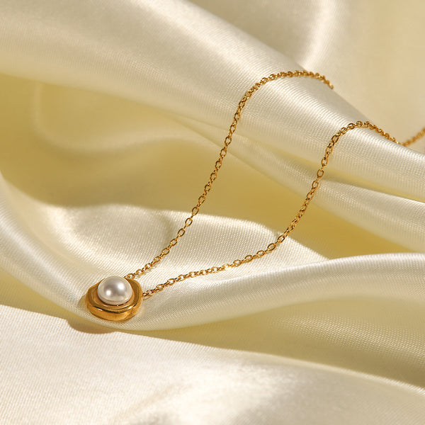 IG Style Pearl Geometric Stainless Steel 18K Gold Plated Necklaces