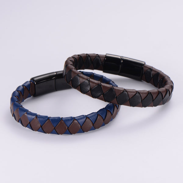 Men Minimalist Metal Leather Bangles