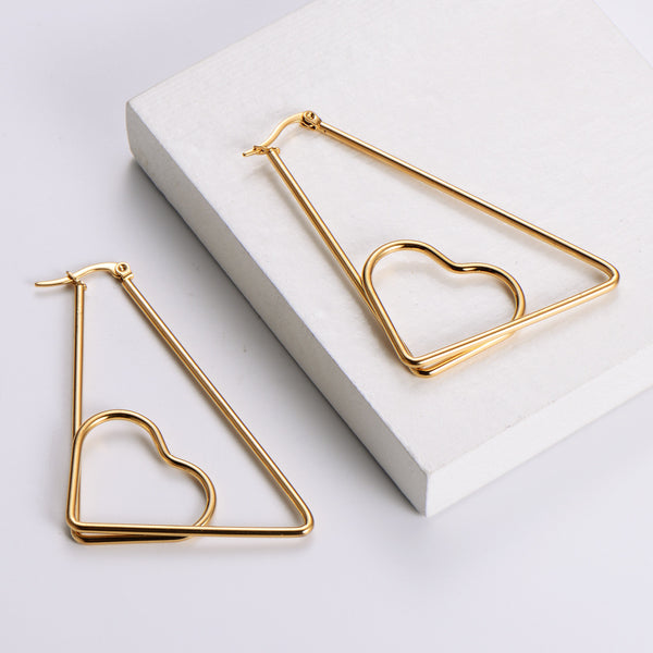 Women Minimalist Geometric Metal Heart Stainless Steel Electroplating Earrings