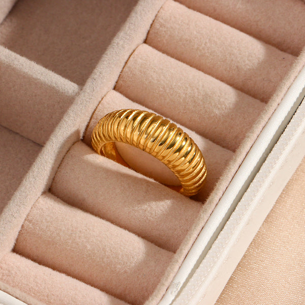 Women Fashion Round Geometric Stainless Steel 18K Gold Plated Rings