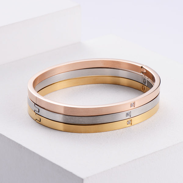 Women Minimalist Metal Diamond Diamond Inlay Titanium Steel Diamond Inlay Bangles