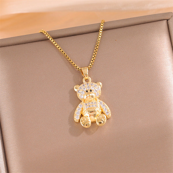 Natural Bear Stainless Steel Electroplating Necklaces