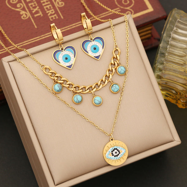 Expressive Eye Heart Stainless Steel Electroplating Necklaces