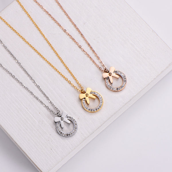 Women Minimalist Metal Butterfly Flower Titanium Steel Gold Plating Necklaces