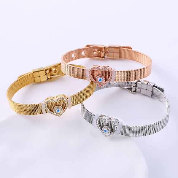 Women Versatile Heart Stainless Steel Diamond Inlay Bracelets