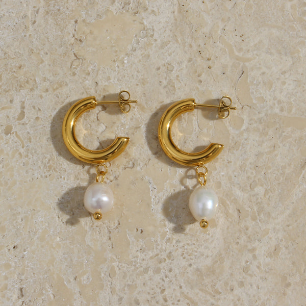 Fashion Pearl Geometric Stainless Steel 18K Gold Plated Earrings