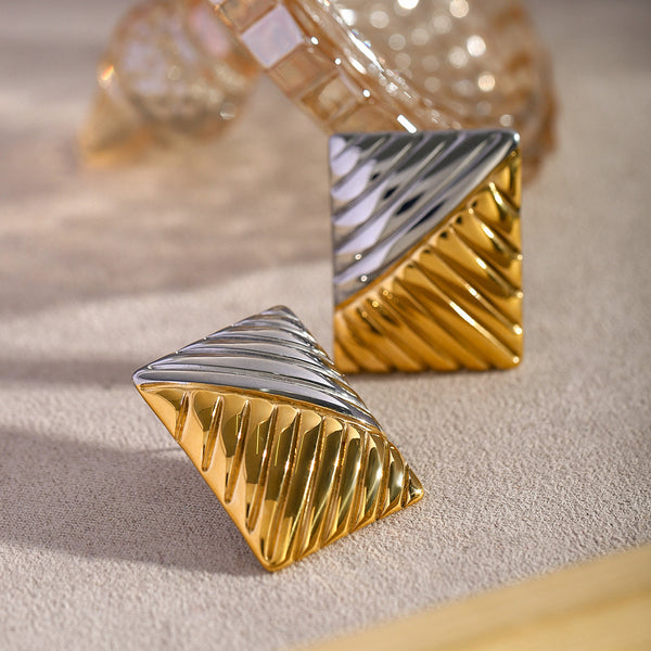 IG Style Quadrilateral Geometric Stainless Steel 18K Gold Plated Earrings