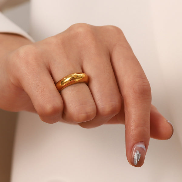 Women IG Style Round Geometric Stainless Steel 18K Gold Plated Rings