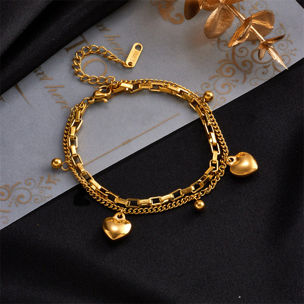 Women Heart Chain Titanium Steel Electroplating Bracelets