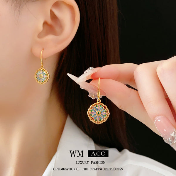 Luxurious Flower Geometric Flower Copper Zircon Inlay Earrings