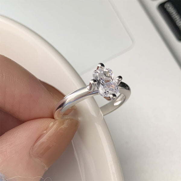 925 Sterling Silver Women Korean Chamfered Cube Heart Silver Silver Plating Rings