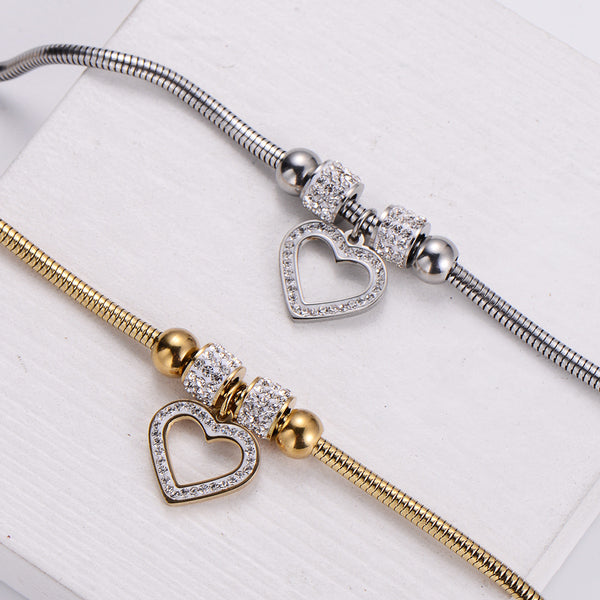 Natural Women Diamond Heart Heart Stainless Steel Bracelets