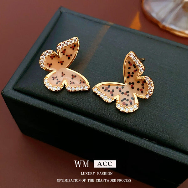 Luxurious Butterfly Geometric Chinese Zodiac Animal Copper Oil Dripping Earrings