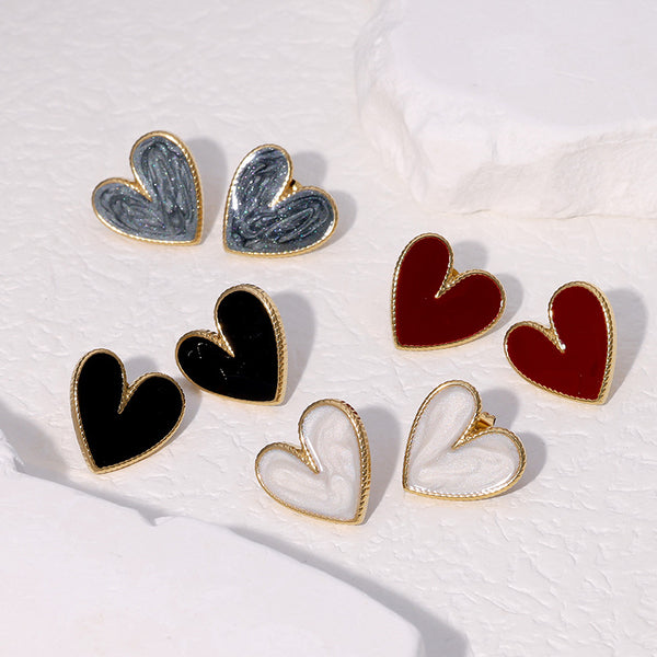 Cute Heart Stainless Steel Electroplating Stud Earrings