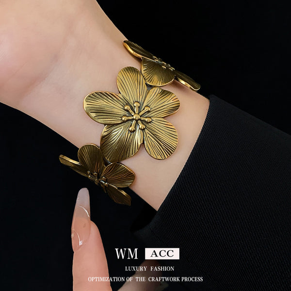 Retro Vintage Flower Copper Electroplating Bangles