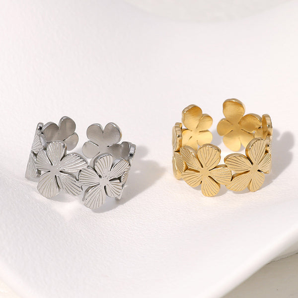 Open Ring Minimalist Flower Stainless Steel Electroplating Rings