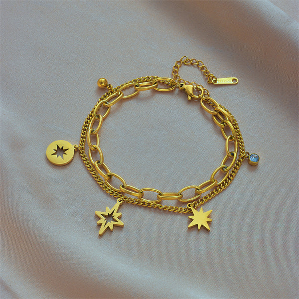 Women Six-Pointed Star Chain Titanium Steel Electroplating Bracelets