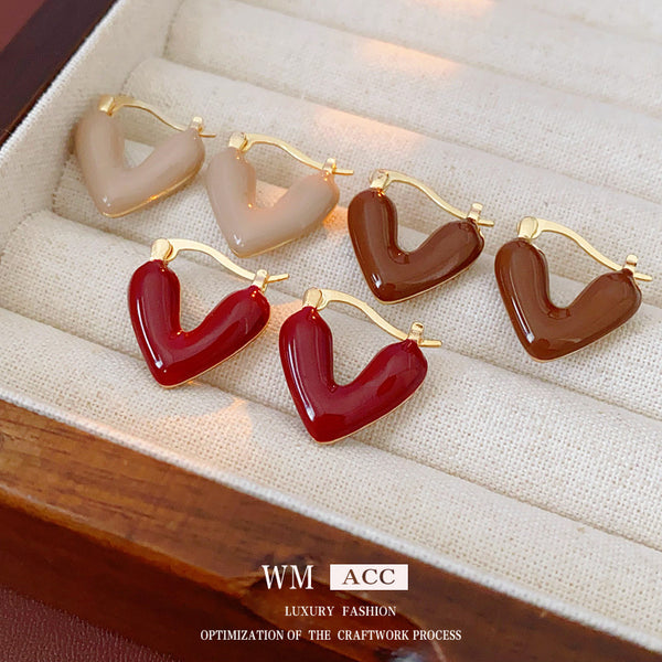 Luxurious Heart Heart Alloy Oil Dripping Earrings