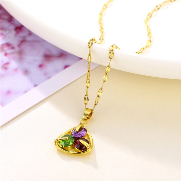 Korean Women Flower Titanium Steel Diamond Inlay Necklaces