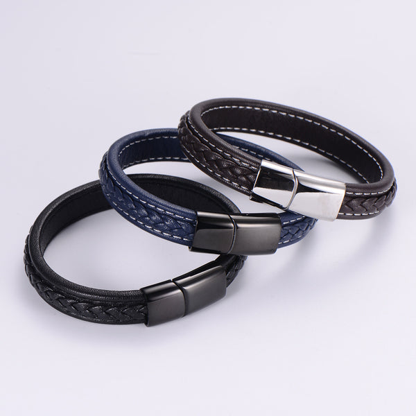 Men Minimalist Metal Leather Bangles