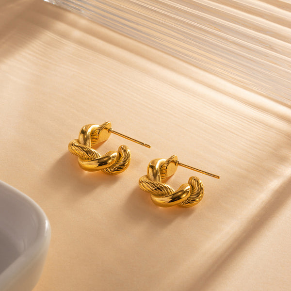 IG Style Round Geometric Stainless Steel 18K Gold Plated Earrings