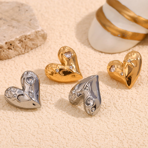 Fashion Heart Stainless Steel Electroplating Stud Earrings