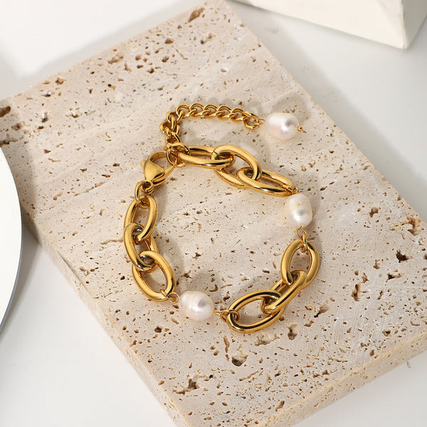 Women IG Style Chain Geometric Stainless Steel 18K Gold Plated Bracelets