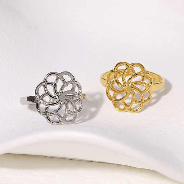 Open Ring Minimalist Flower Stainless Steel Electroplating Rings