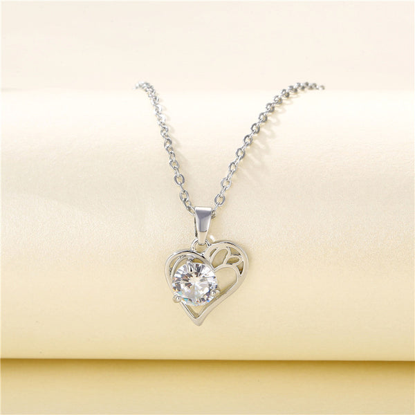 Natural Heart Geometric Titanium Steel Diamond Inlay Necklaces