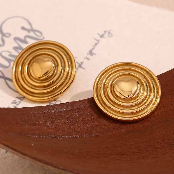 Fashion Round Geometric Stainless Steel 18K Gold Plated Stud Earrings