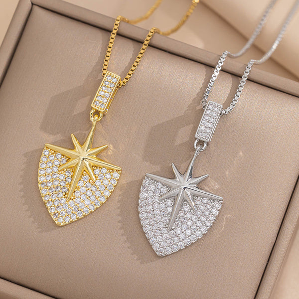 IG Style Triangle Titanium Steel Diamond Inlay Necklaces