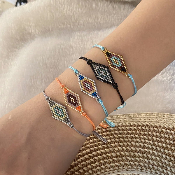 Women Quadrilateral Rhombus Glass Knitting Bracelets