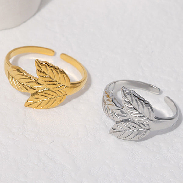 Natural Women Leaf Stainless Steel Electroplating Rings