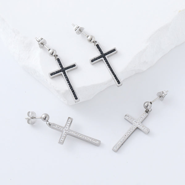 Cross Expressive Cross Stainless Steel Inlay Earrings