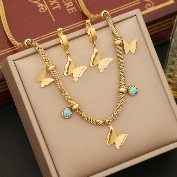 Fashion Butterfly Chinese Zodiac Animal Stainless Steel Electroplating Necklaces