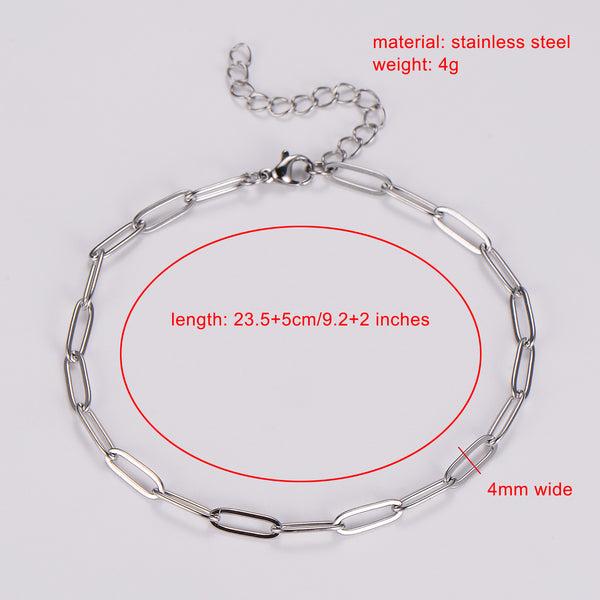 Women Minimalist Paperclip Stainless Steel Anklets