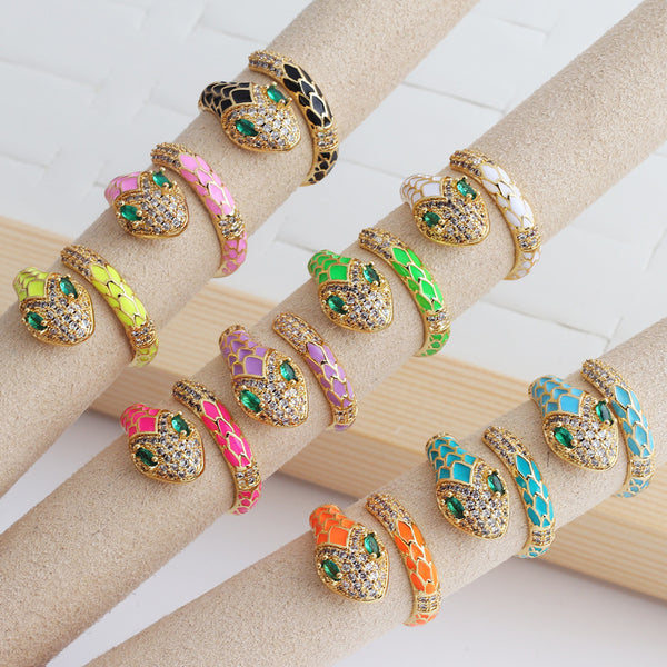 Women Diamond Metal Animal Snake Shape Copper Rings