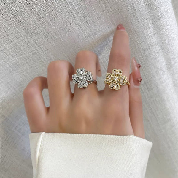 Korean Camellia Titanium Steel 18K Gold Plated Rings