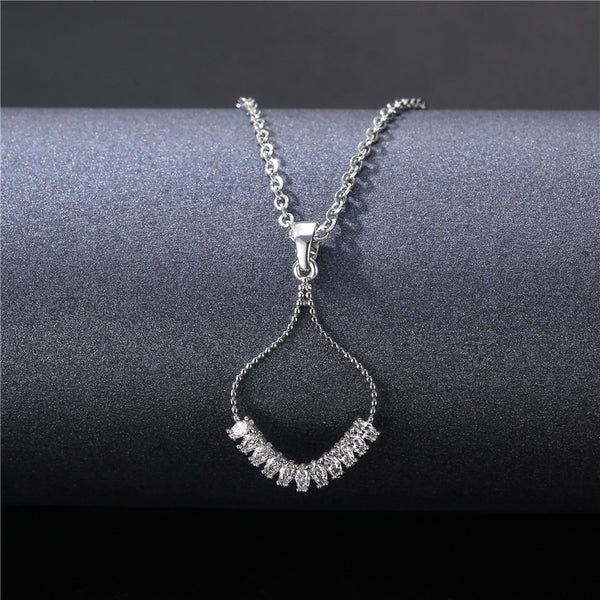 Natural Ellipse Geometric Titanium Steel Diamond Inlay Necklaces