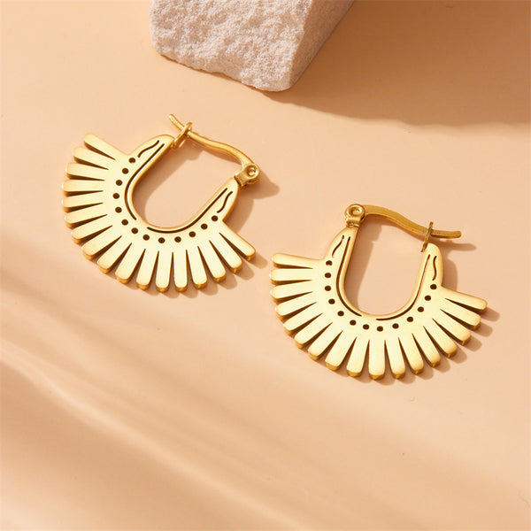 Fashion Fan-Shape Geometric Stainless Steel Electroplating Earrings