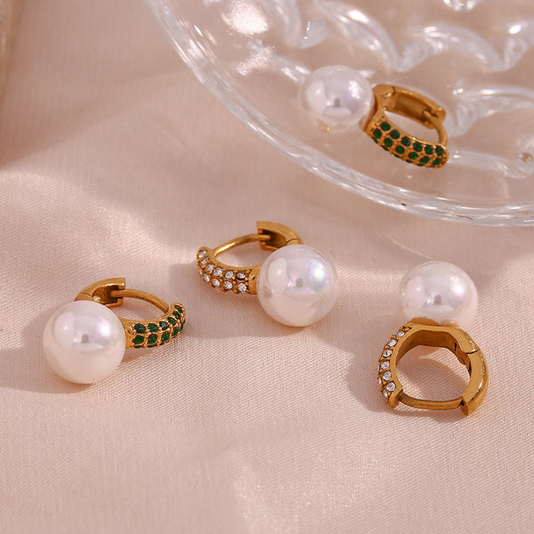 Fashion Pearl Geometric Stainless Steel 18K Gold Plated Earrings