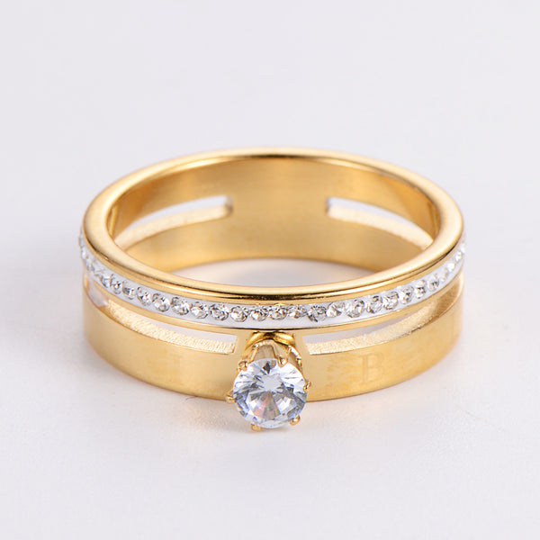 Moderate Luxury Stainless Steel Diamond Inlay Rings