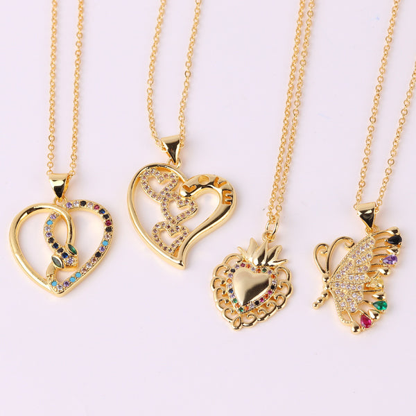 Fashion Women Heart Bowknot Heart Copper Electroplating Necklaces