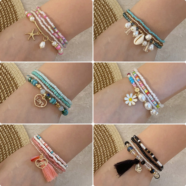 Women Fashion Little Daisy Flower Glass Bead Handmade Bracelets