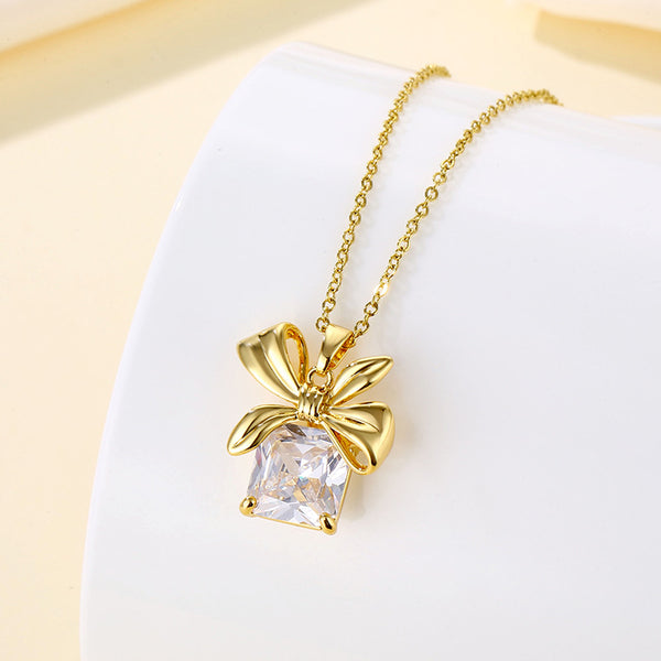 Women Minimalist Geometric Metal Bowknot Stainless Steel Electroplating Necklaces